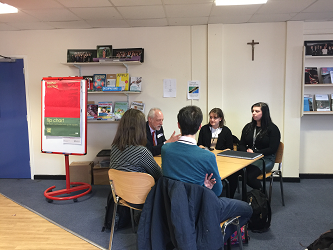 Sixth year students at St Benedict's Catholic High School meet Professor Lindsay Greer, Head of School of the Physical Sciences and Professor of Materials Science, University of Cambridge.